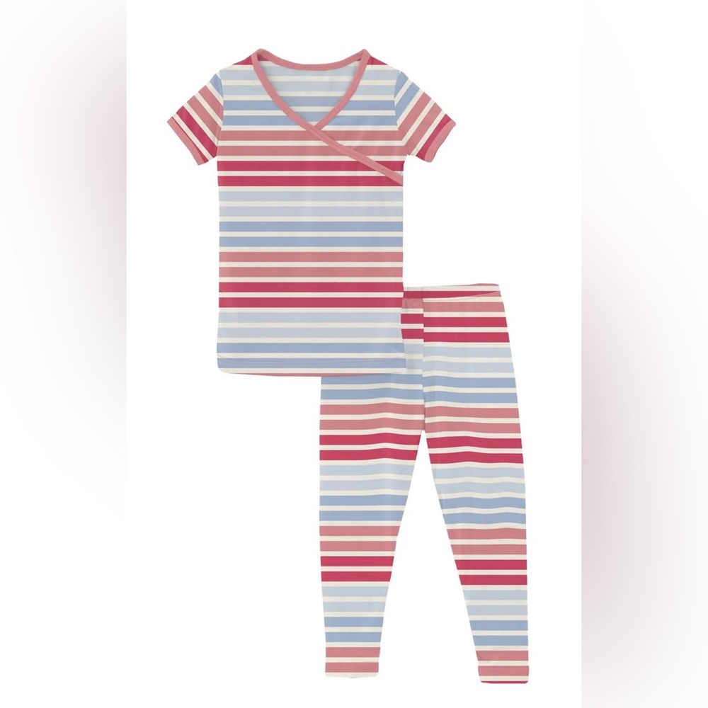 Kickee Pants long sleeve kimono pajama set in cotton candy stripe, size 6